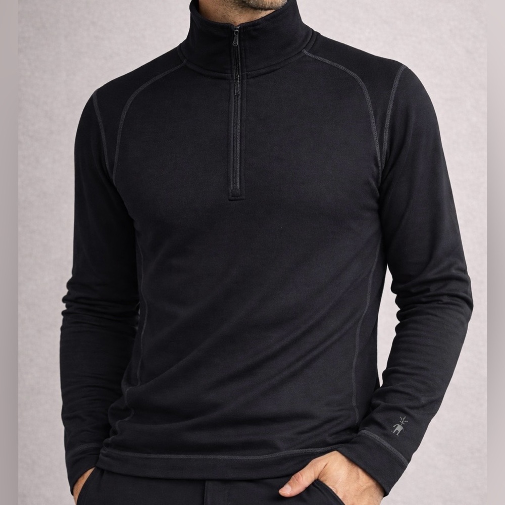 SmartWool Light Sportknit Quarter-Zip pullover Top Sweater LRG Black Merino Wool